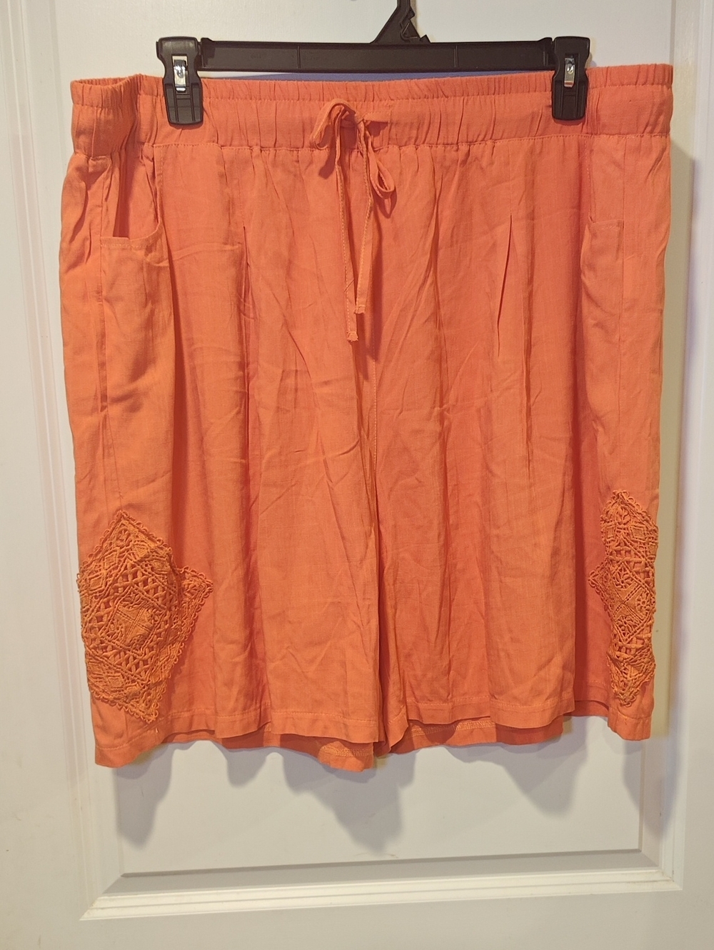 Women's Orange Pull-On Shorts with Crochet Detail